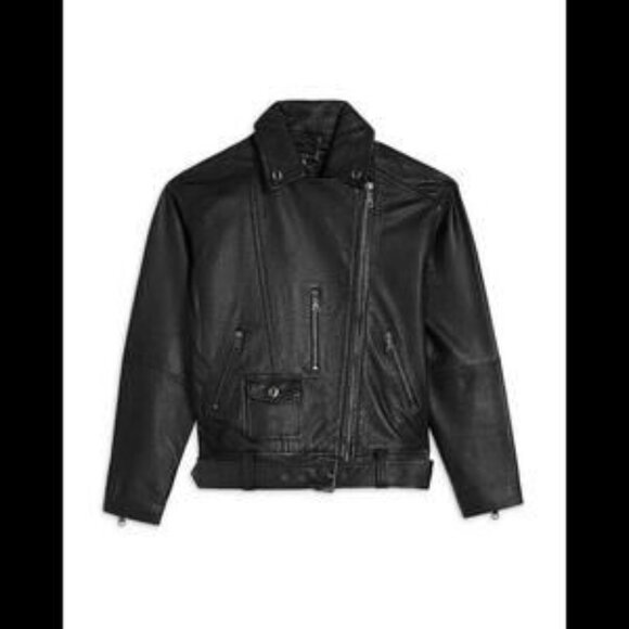 NEW, Ted Baker Tiano Oversized Leather Biker Jacket in Black- Size 3 US 8 /10 - Picture 2 of 7